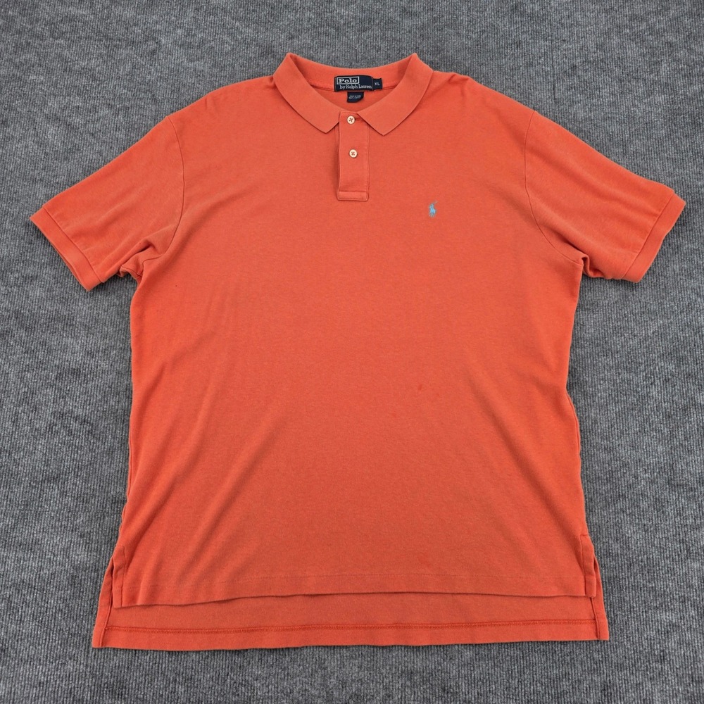 Polo Ralph Lauren Mens XL Orange Short Sleeve Cotton Polo Shirt Blue Pony Logo